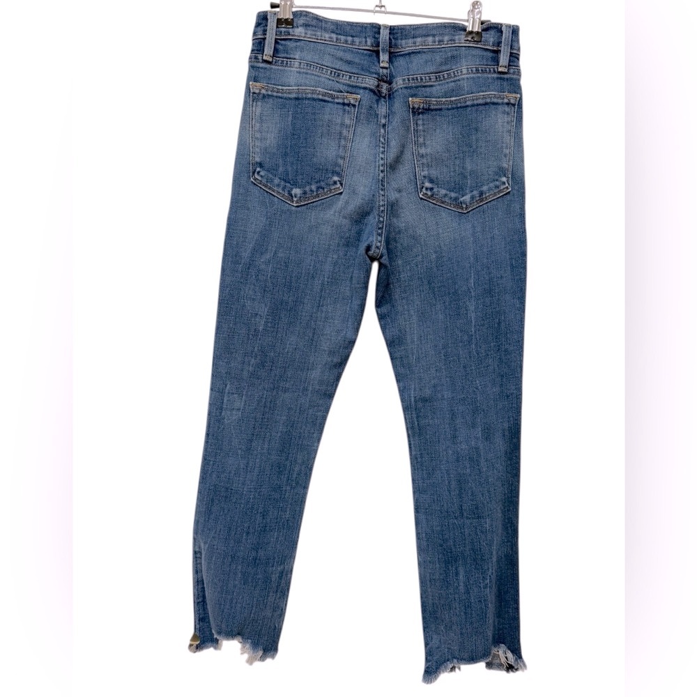 Frame Denim “Le High Straight” Distressed Cropped Jeans w/ Frayed Hems - Picture 3 of 9